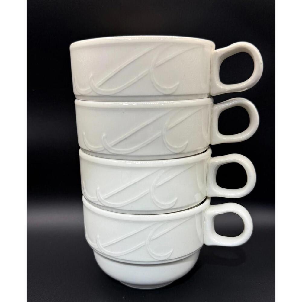 Vintage Homer Laughlin LYRICA Set of 4 Coffee Mugs Stackable Restaurant-Ware USA